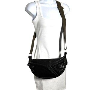Franceso Biasia black leather crossbody handbag crescent shape bag vintage Y2K